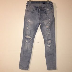 H&M frayed denim jeans 100% Genuine Leather patch comfortable